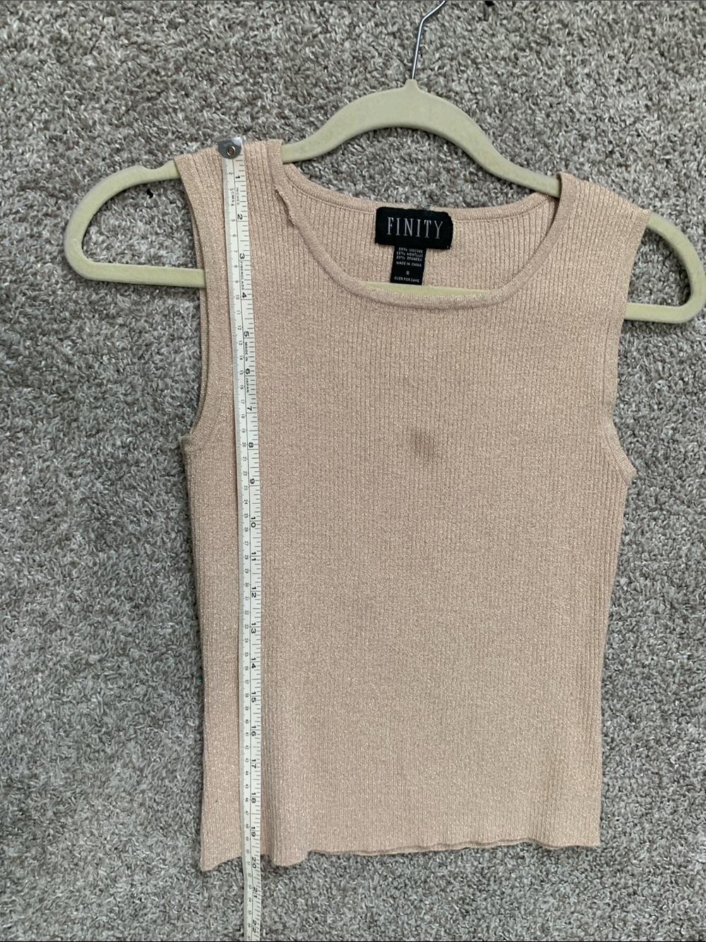 Y2K Finity Metallic Beige Ribbed Tank Top - Picture 5 of 6